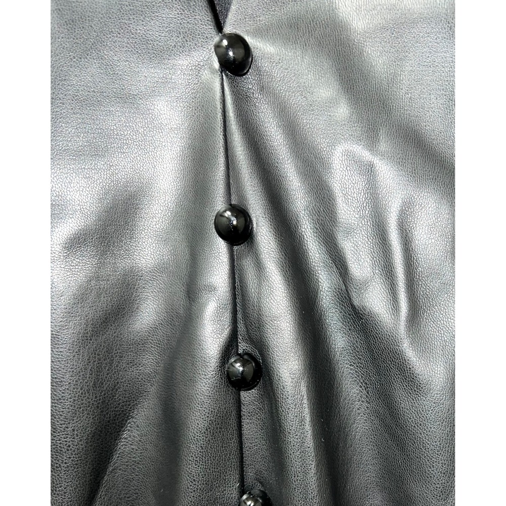 Venus Black Faux Leather Lace Trim Midi Dress Button Front Elastic Waist Size 18 - Picture 7 of 12